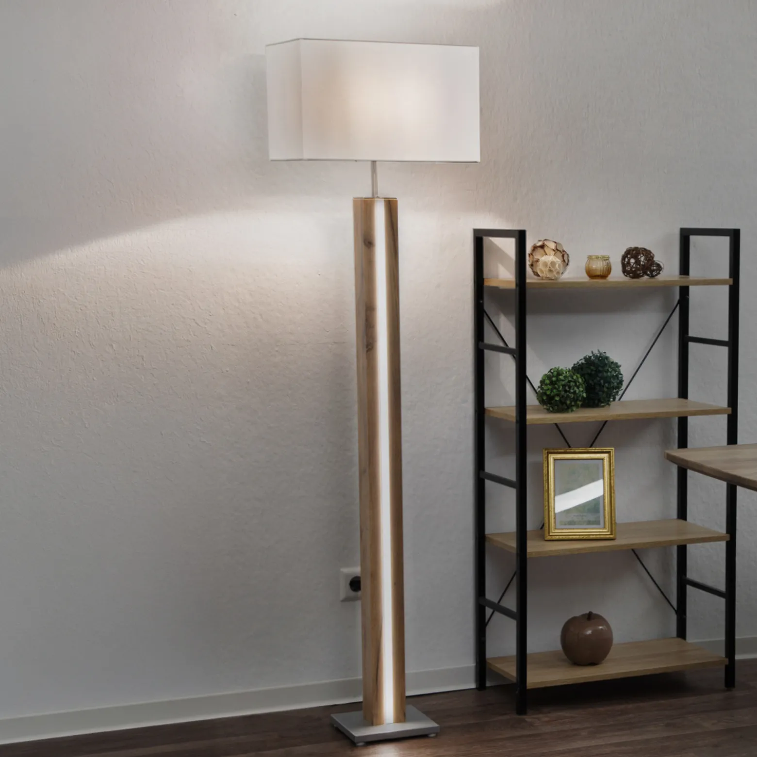 Forest-lattiavalaisin, puu/beige, tekstiili, E27 + LED, himmennettävä