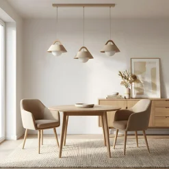 Funda-riippuvalaisin, beige, pituus 110 cm, 3-lamppuinen, metalli/lasi