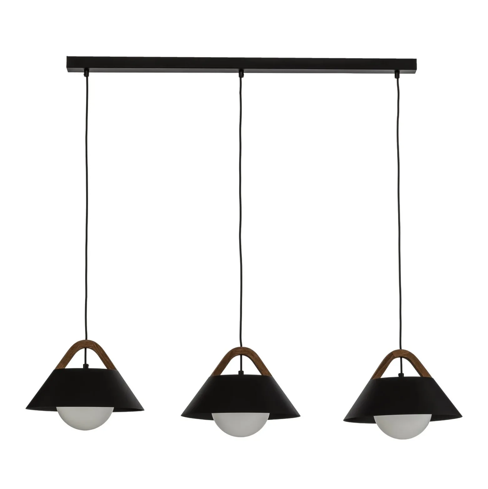 Funda-riippuvalo, musta, pituus 110 cm, 3-lamppuinen, metalli/lasi