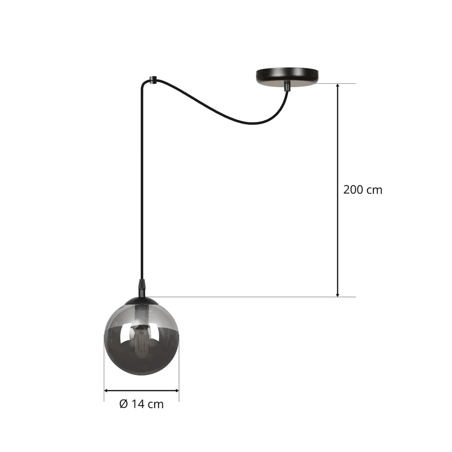 Glassy riippuvalaisin, hajavalaistus, musta, grafiitti, lasi, 14 cm