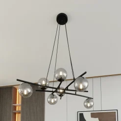 Glassy riippuvalaisin, ristikkäin, 8-lamppuinen, lasi grafiitti