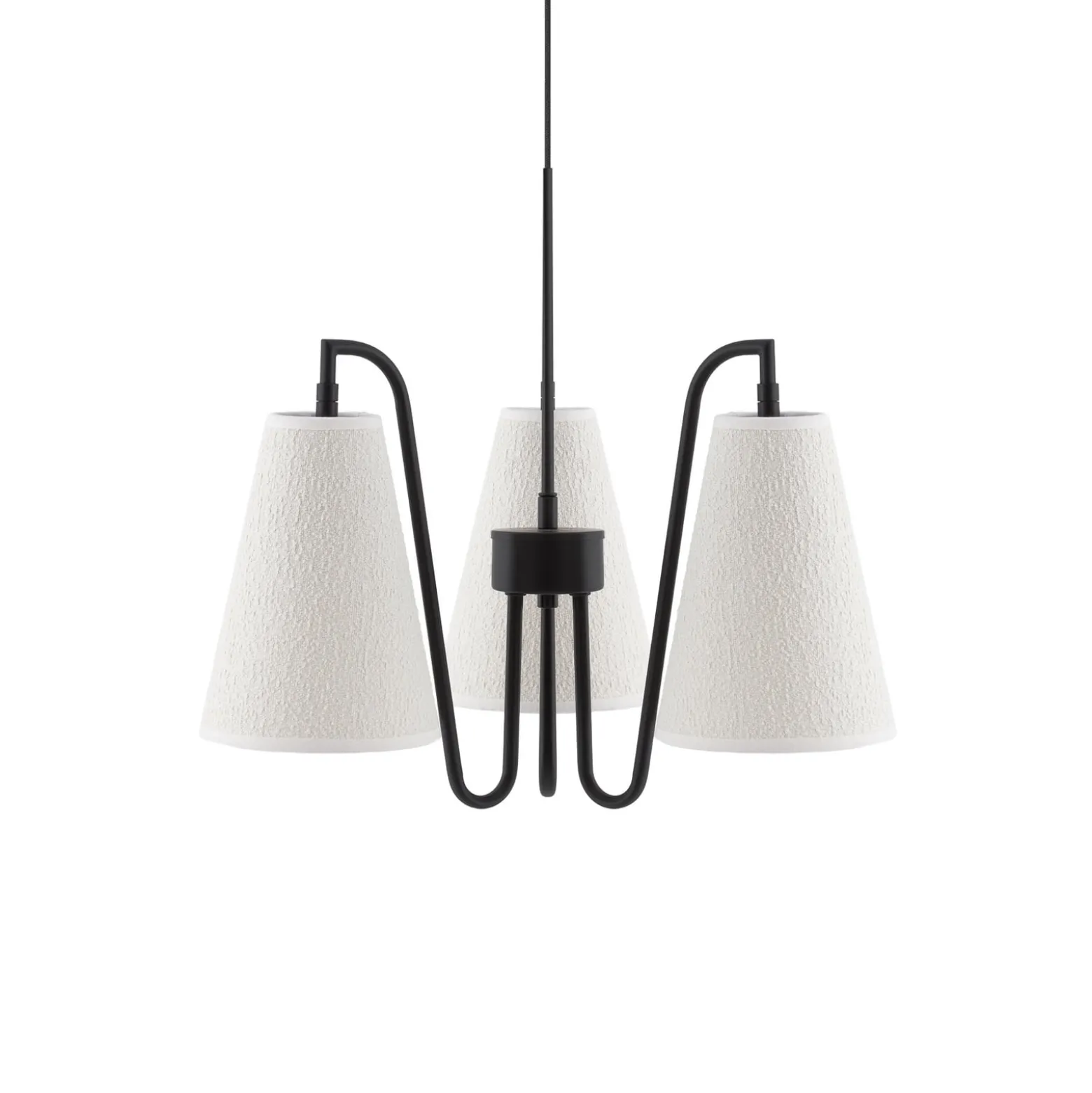 Globen Lighting Lou 3 -riippuvalaisin, valkoinen bouclé/musta kangas