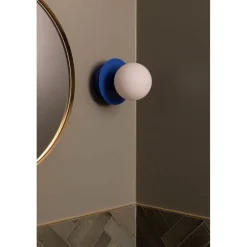 Globen Lighting seinälamppu ART DECO, sininen/valkoinen, Ø 16 cm, IP44