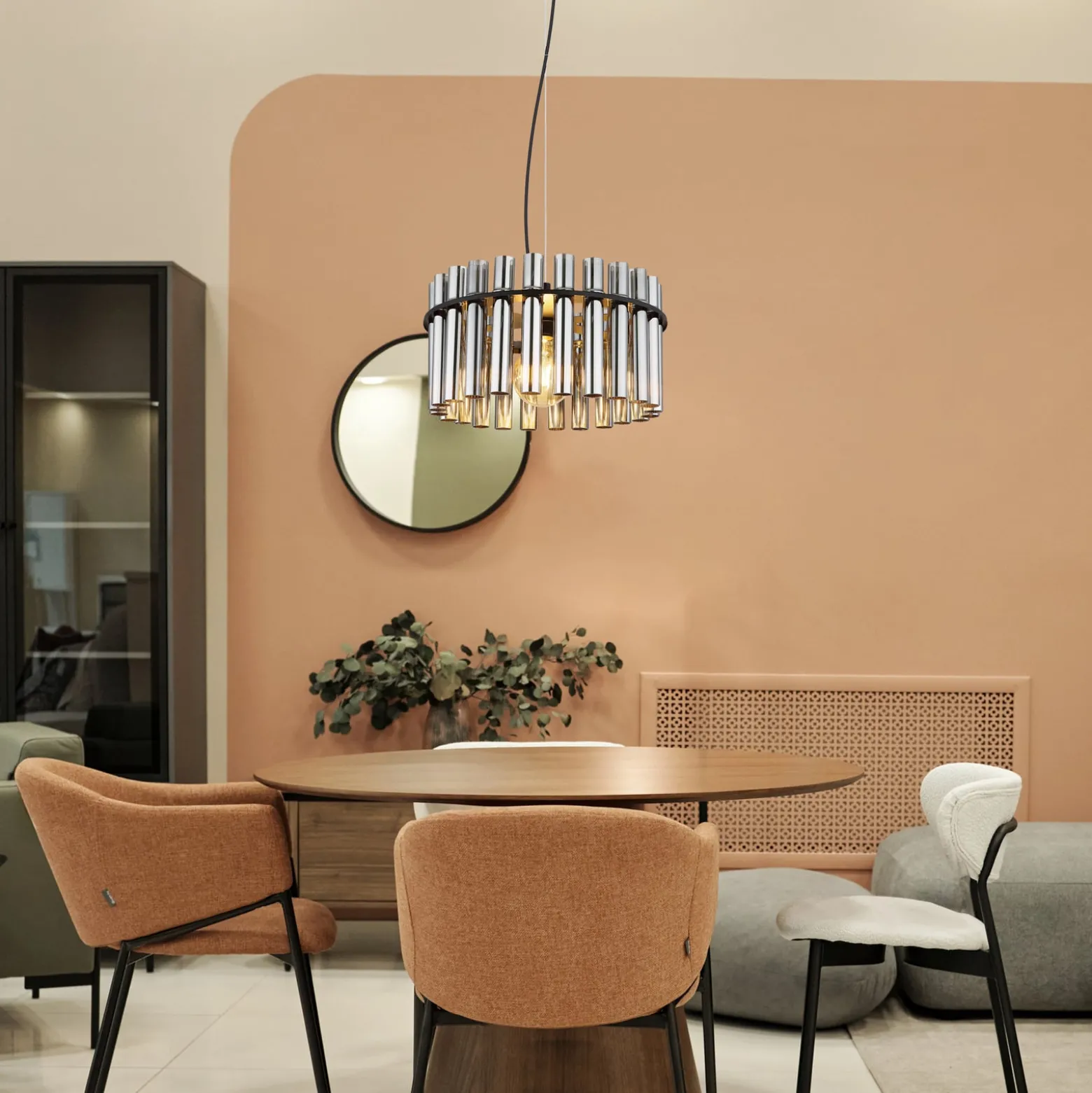Gorley II -riippuvalaisin, savuharmaa/musta, lasi, 38 cm, E27