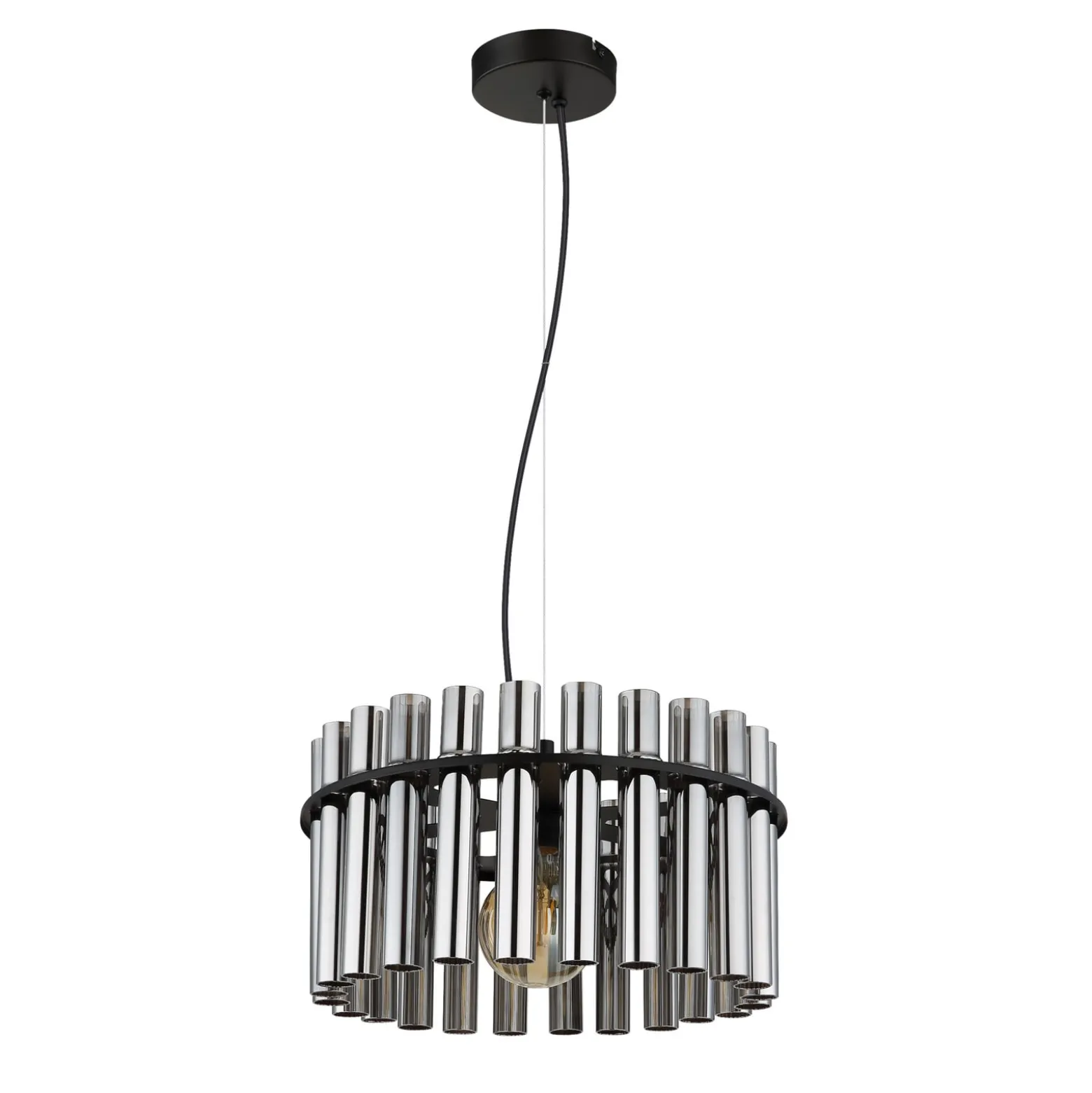 Gorley II -riippuvalaisin, savuharmaa/musta, lasi, 38 cm, E27