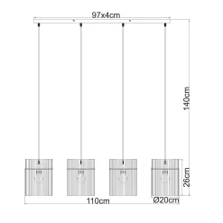 Gorley-riippuvalo, valkoinen/hiekka, 4-lamppuinen, 110 cm, lasi, E27
