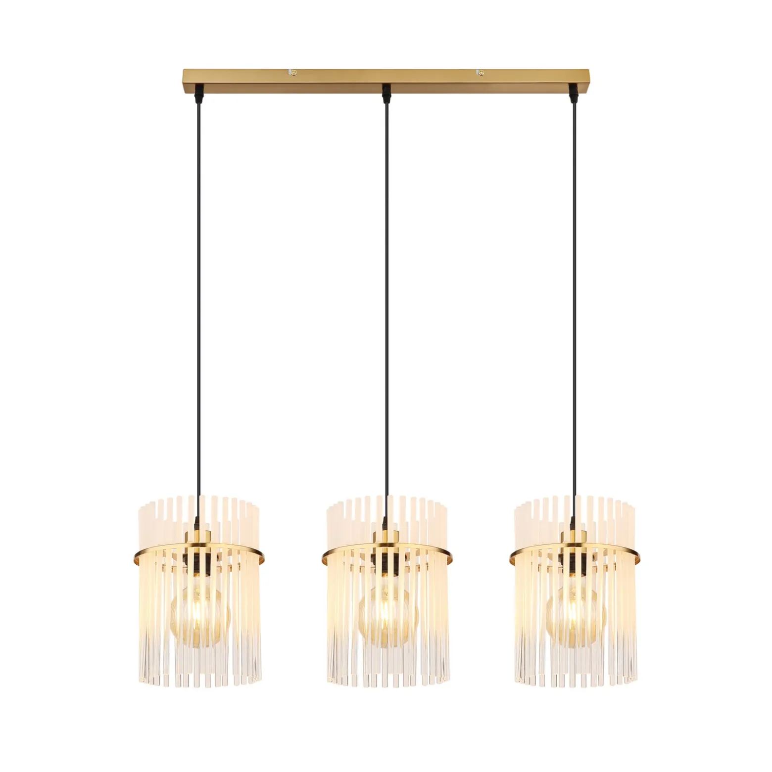 Gorley-riippuvalo, valkoinen/kultainen, 3-lamppuinen, 80 cm, lasi, E27