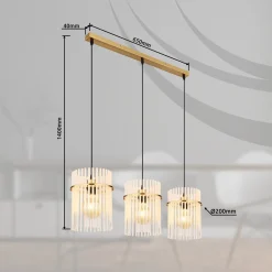 Gorley-riippuvalo, valkoinen/kultainen, 3-lamppuinen, 80 cm, lasi, E27