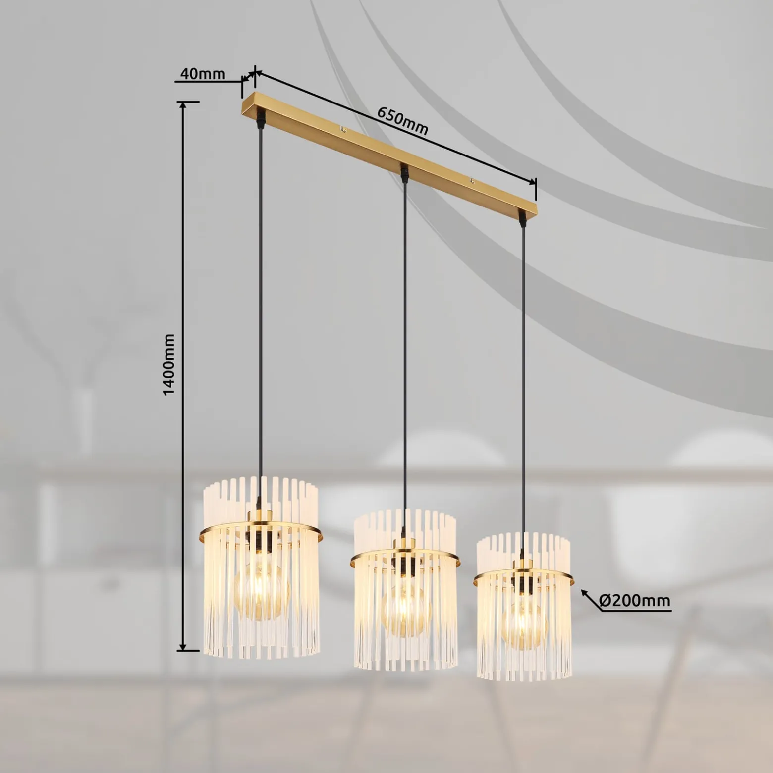 Gorley-riippuvalo, valkoinen/kultainen, 3-lamppuinen, 80 cm, lasi, E27
