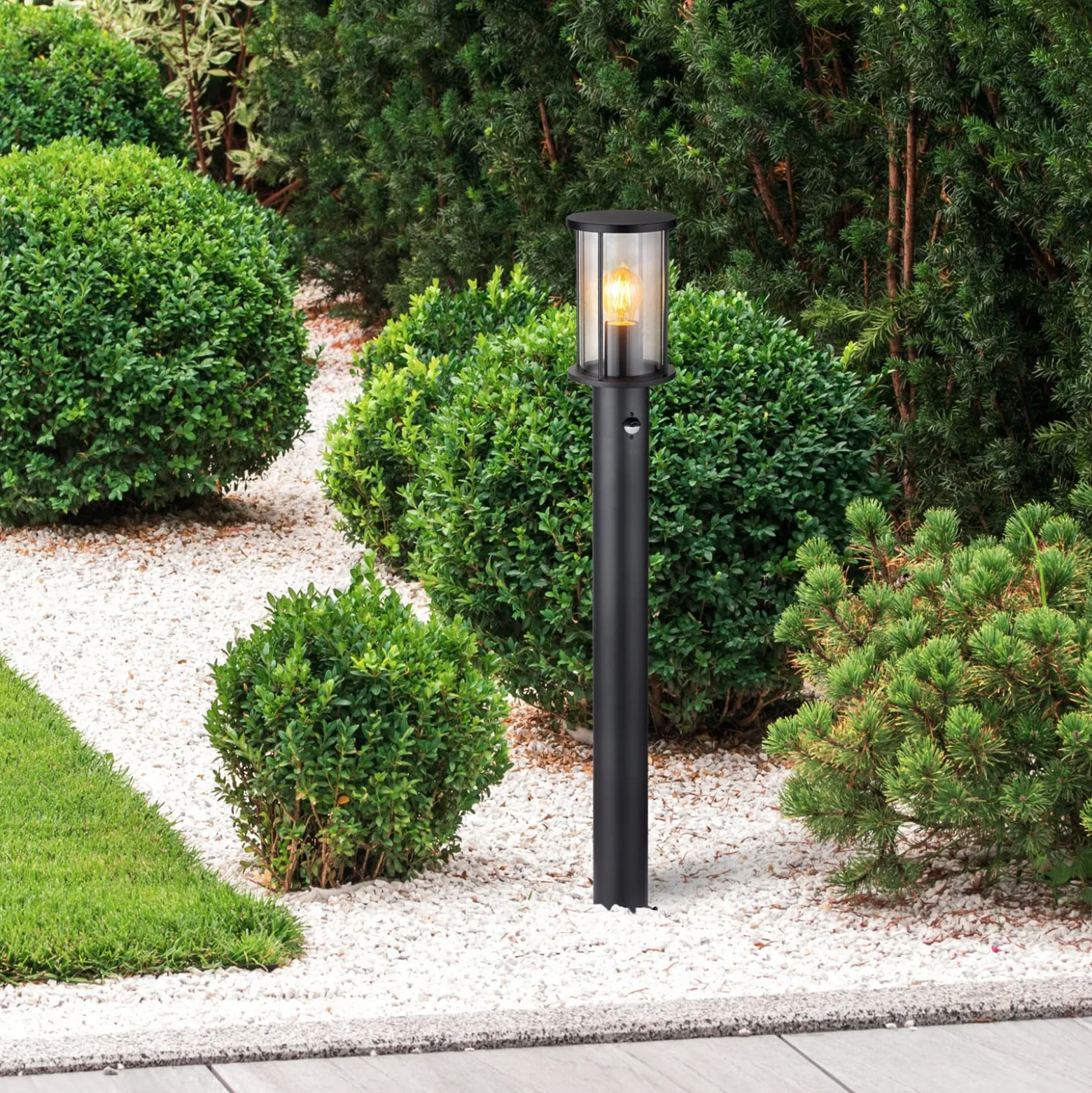 Gracey-pylväsvalaisin, musta, liiketunnistin, 100 cm, IP54, E27