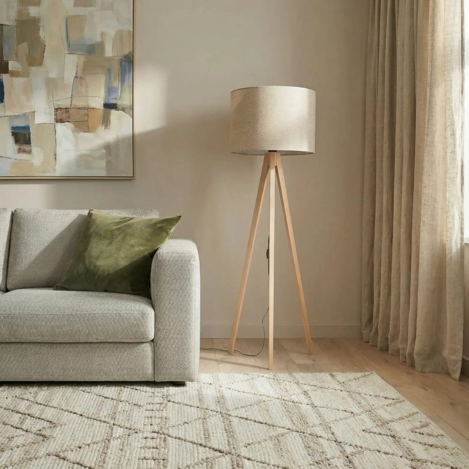 Grand-lattiavalaisin, beige/mänty, korkeus 145 cm, E27