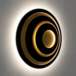 GRAVION-LED-seinävalaisin, musta/kultainen, halkaisija 80 cm, metalli,
