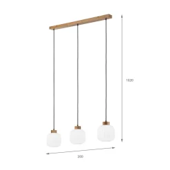 Harmony riippuvalaisin, pituus 110 cm, opaali lasi tammi puu 3-valo.