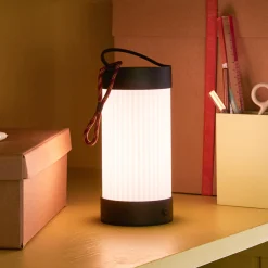HÜBSCH LED ladattava pöytävalaisin Camp musta, lasi, rauta, IP44