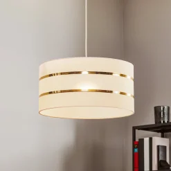 Helen riippuvalaisin, valkoinen-kultainen tekstiilivarjostin, Ø 40 cm