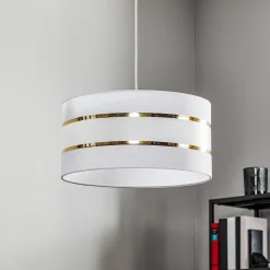 Helen riippuvalaisin, valkoinen-kultainen tekstiilivarjostin, Ø 40 cm