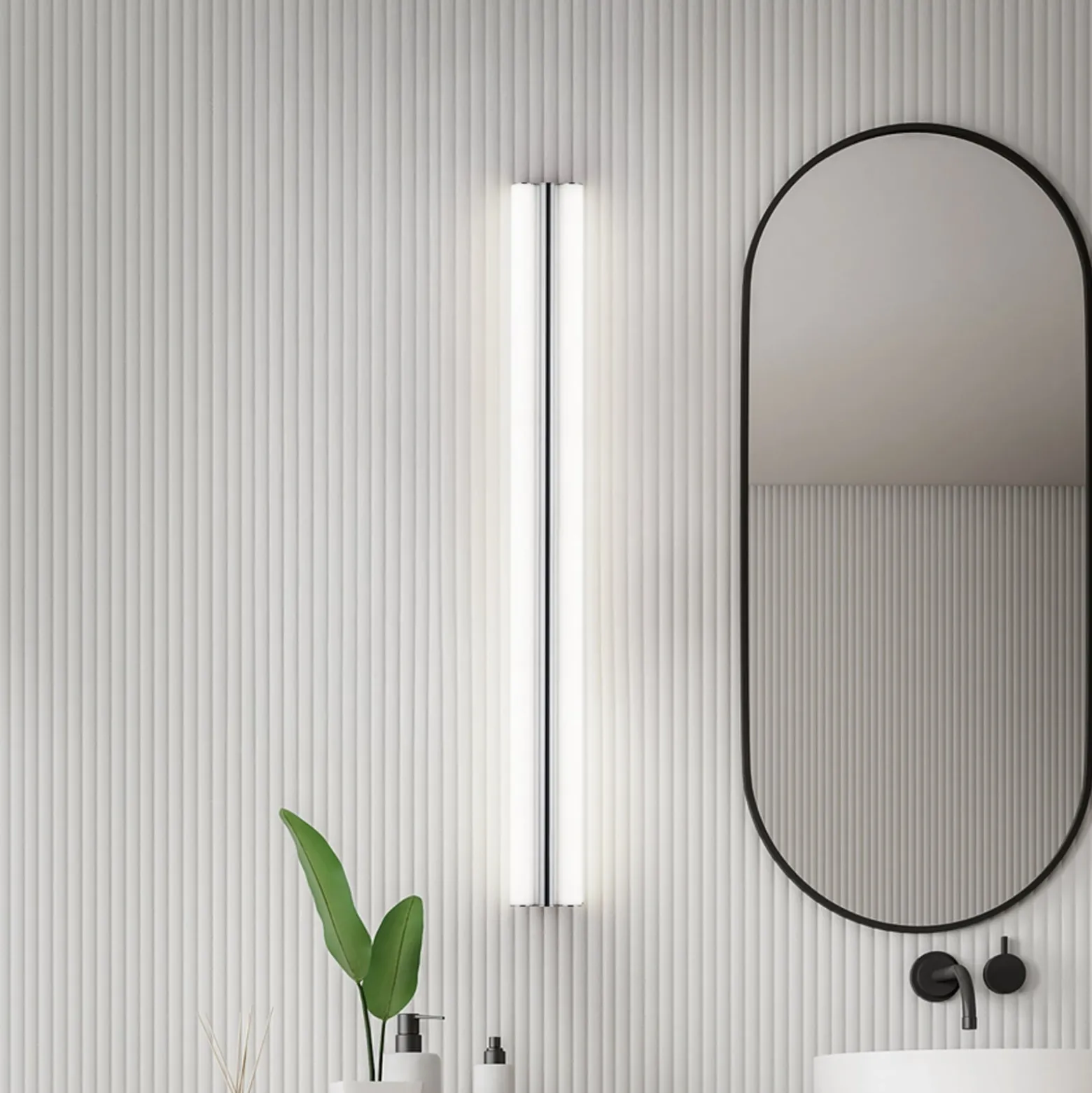 Helestra LED-peililamppu LOOM, pituus 90 cm, kromi, IP44