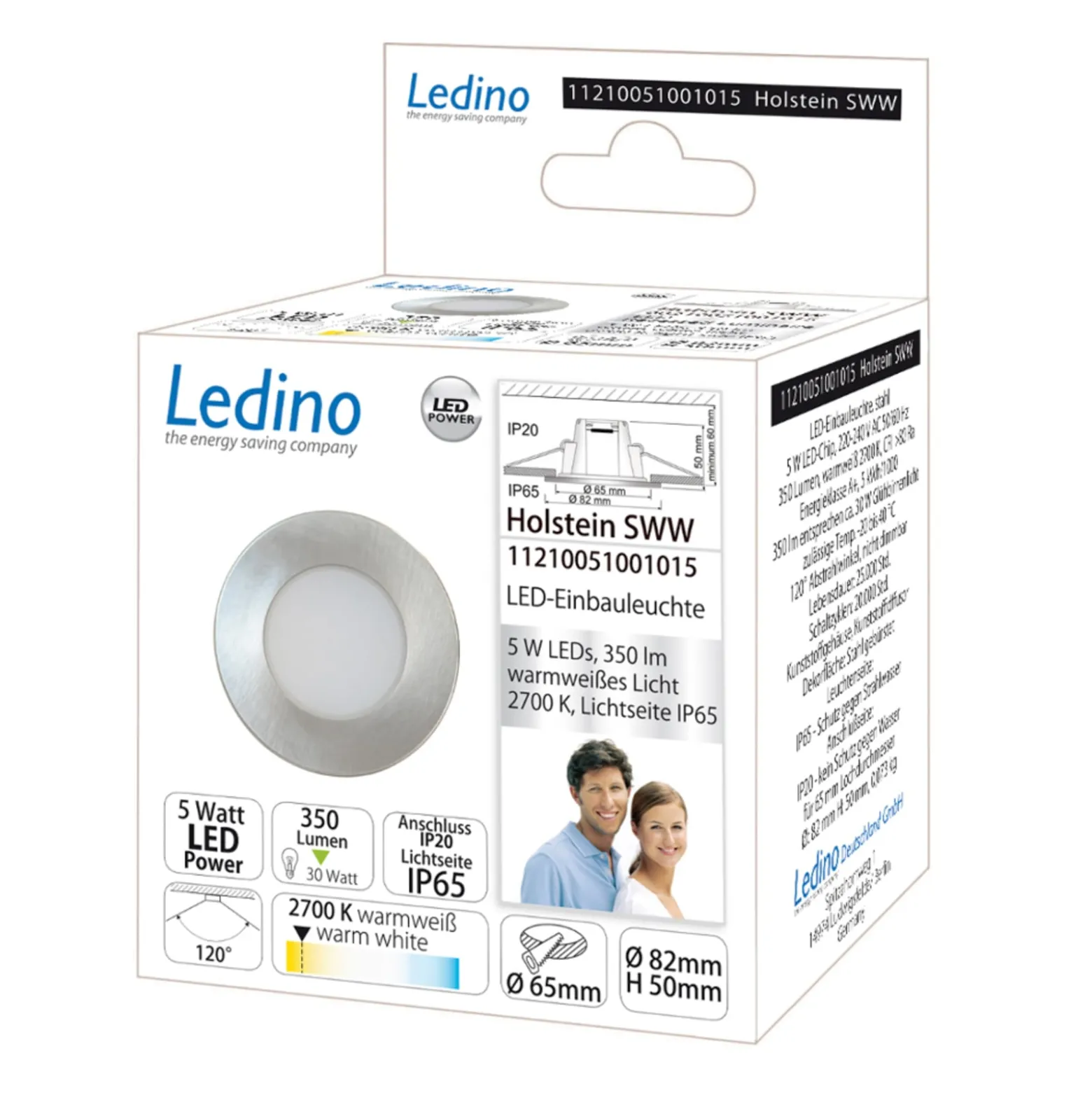 Holstein-LED-uppovalo IP65 116° kiinteä, teräs
