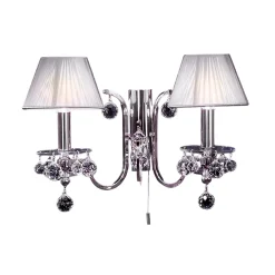 Hopeinen tekstiiliseinävalaisin, kristallit 2-lamp
