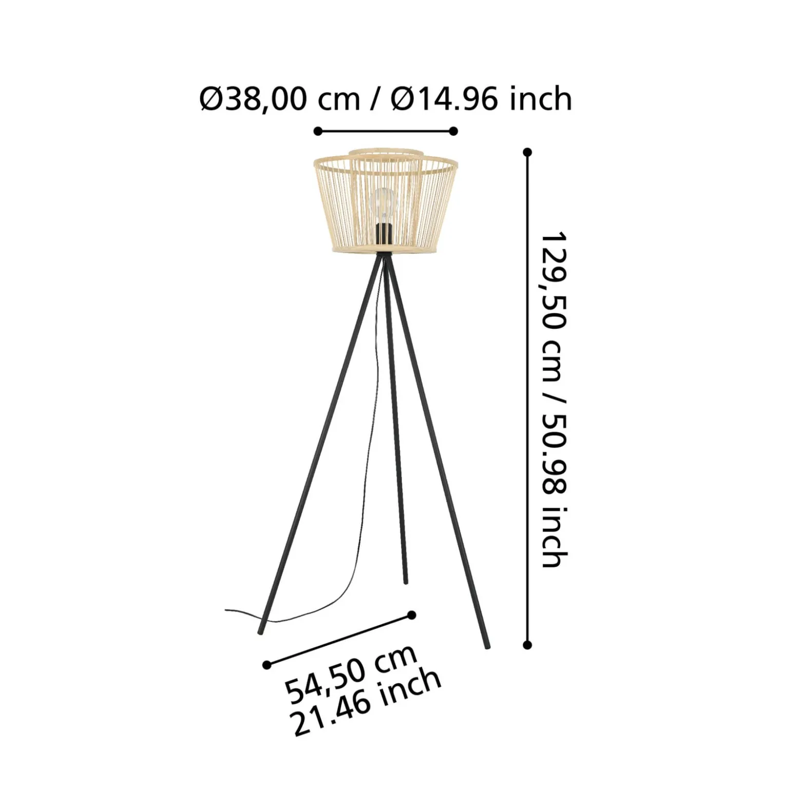Hykeham-lattiavalaisin, korkeus 129,5 cm, luonnonmusta, bambu