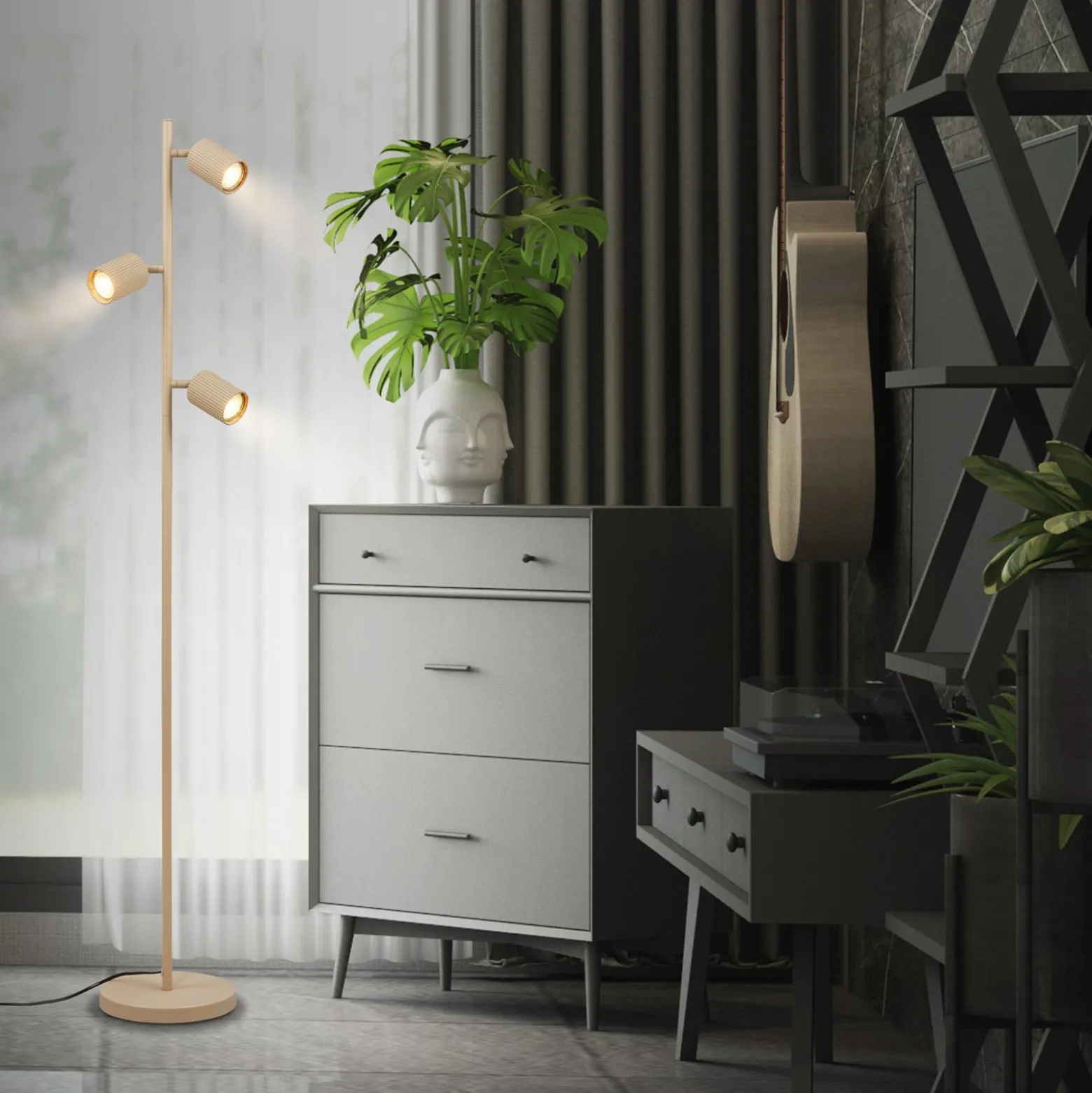 Ida-lattiavalaisin, beige, 3-lamppuinen, korkeus 141 cm, GU10