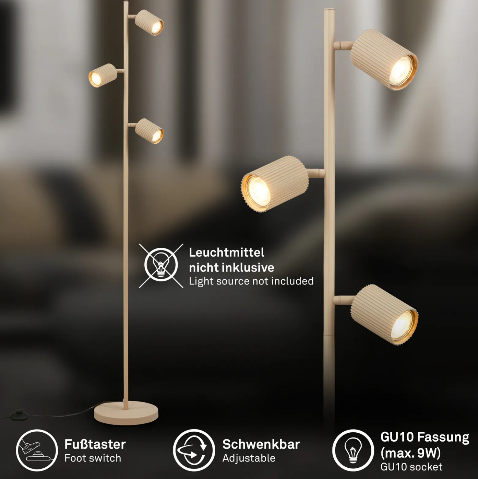 Ida-lattiavalaisin, beige, 3-lamppuinen, korkeus 141 cm, GU10