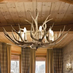 Ideal Lux Chalet kattokruunu, beige, synteettinen hartsi, kahdeksan valoa
