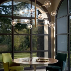 IDEAL LUX Equinoxe -riippuvalo, messinki/keltainen, 12-lamppuinen