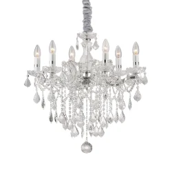 IDEAL LUX -kattokruunu Florian, kromivärinen, kristalli, 6-lamppuinen
