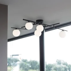 Ideal Lux kattovalaisin Atlas musta, 5-valo metalli lasi
