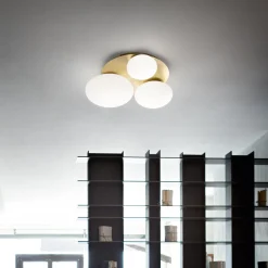 Ideal Lux kattovalaisin Ninfea, messinginvärinen, opaalilasi, 3-valo.