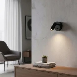 Ideal Lux LED-seinäkohdevalaisin Bean, Ø 7 cm, musta metalli/lasi