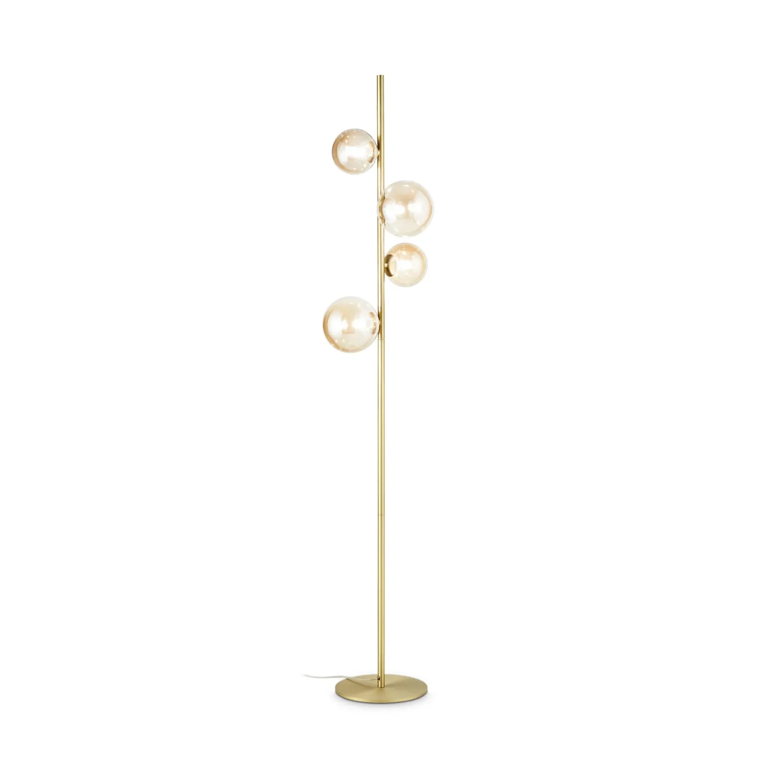 IDEAL LUX -maavalaisin Perlage, messinki/keltainen, korkeus 164 cm, 4-lamppuinen