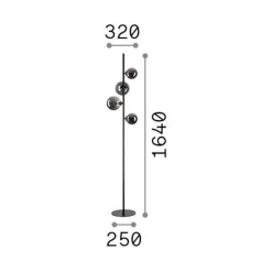 IDEAL LUX -maavalaisin Perlage, messinki/keltainen, korkeus 164 cm, 4-lamppuinen