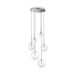 IDEAL LUX -riippuvalaisin Equinoxe, 6-lamppuinen, kromivärinen, kirkas lasi