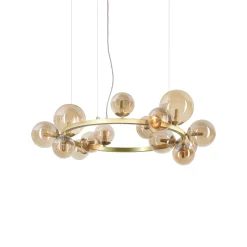 IDEAL LUX -riippuvalo Perlage, messinki/keltainen, 14-lamppuinen, halkaisija 85
