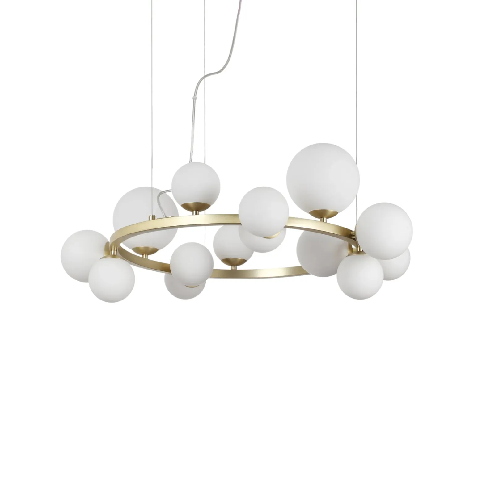IDEAL LUX -riippuvalo Perlage, messinki/valkoinen, 14-lamppuinen, halkaisija 85