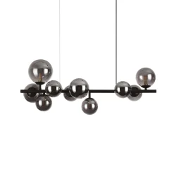 IDEAL LUX -riippuvalo Perlage, pituus 81 cm, musta/savuharmaa, 10-lamppuinen