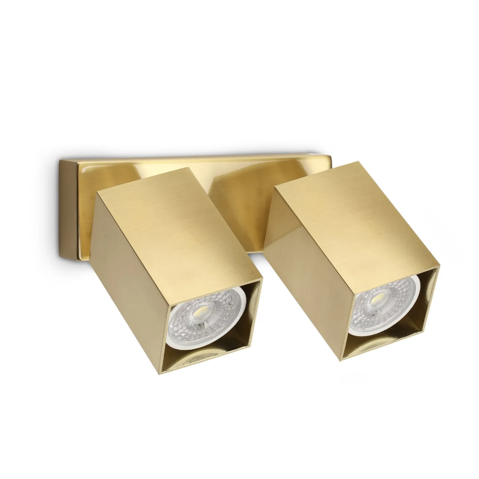 IDEAL LUX -seinäkohdevalaisin Dynamite Square, messinki, 16,5 cm, 2-lamppuinen