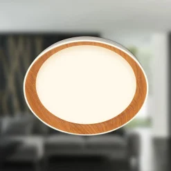Ijus LED-kattovalaisin, valkoinen/puunvärinen, Ø 43 cm, muovia