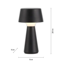 JUST LIGHT. Abera musta muovinen IP54 ladattava LED-pöytävalaisin