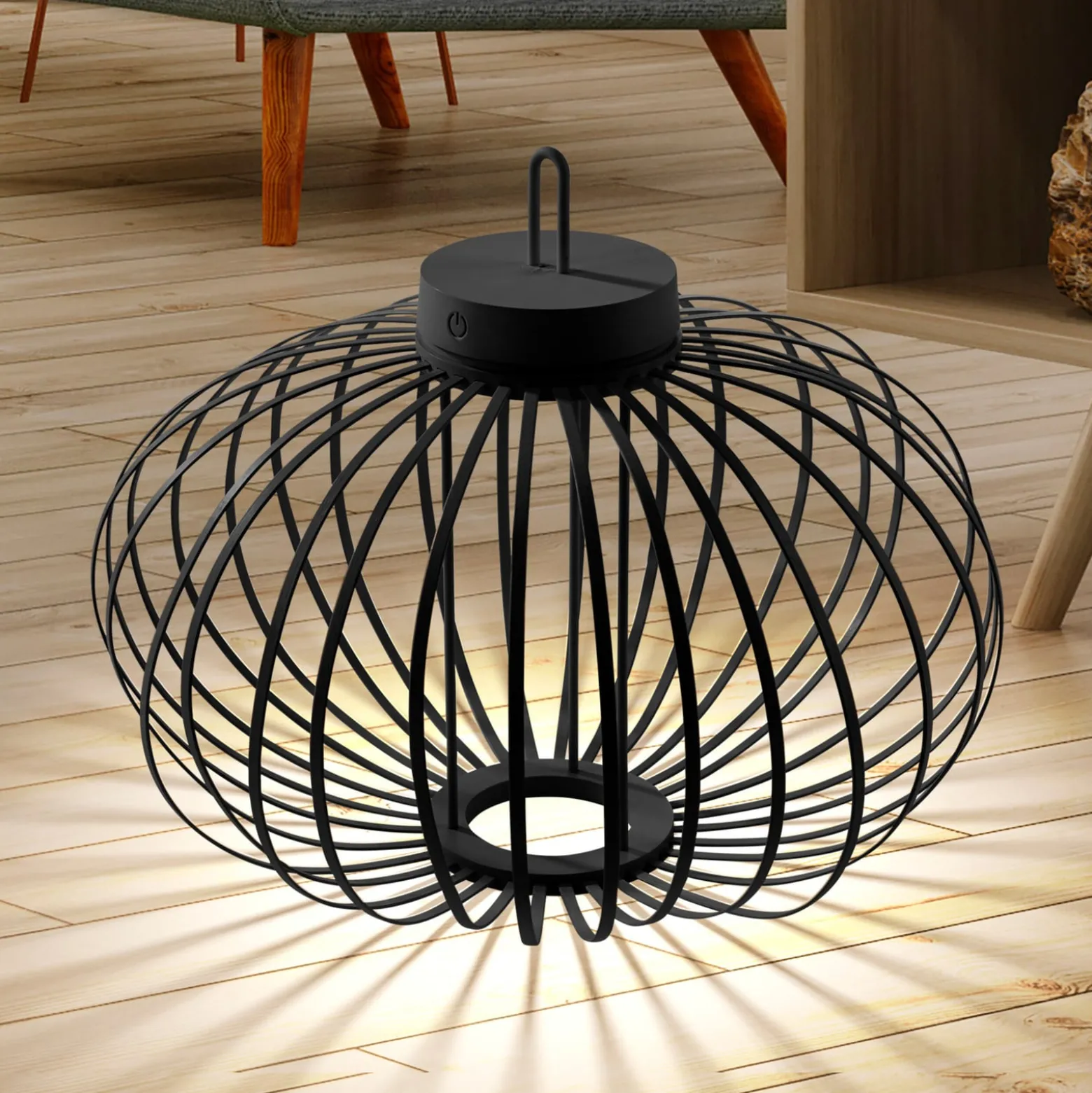 JUST LIGHT. Akuba ladattava LED-pöytävalaisin musta 37 cm bambu