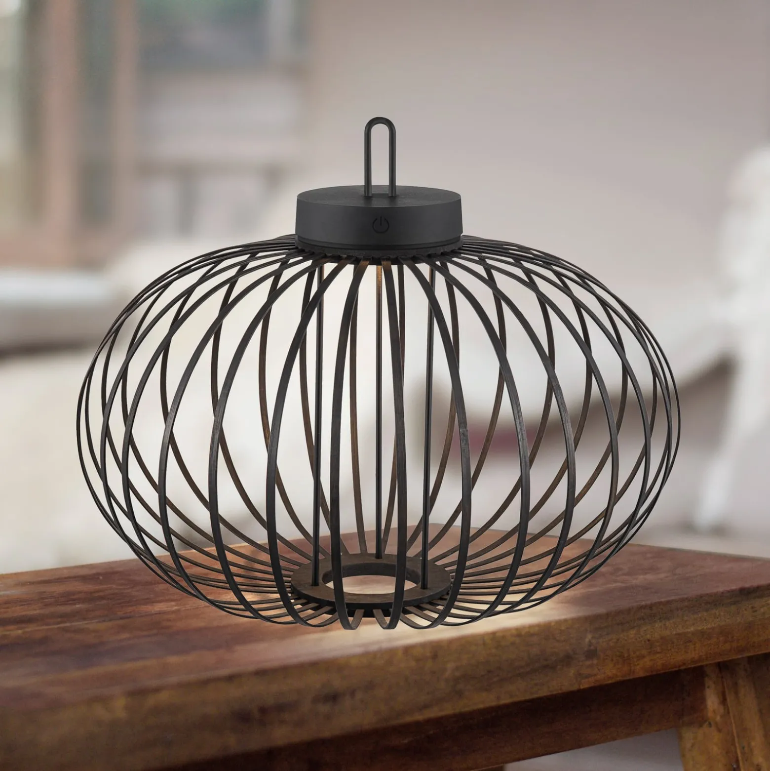 JUST LIGHT. Akuba ladattava LED-pöytävalaisin musta 37 cm bambu