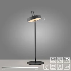 JUST LIGHT. Amag LED ladattava pöytävalaisin, musta, rauta, IP44