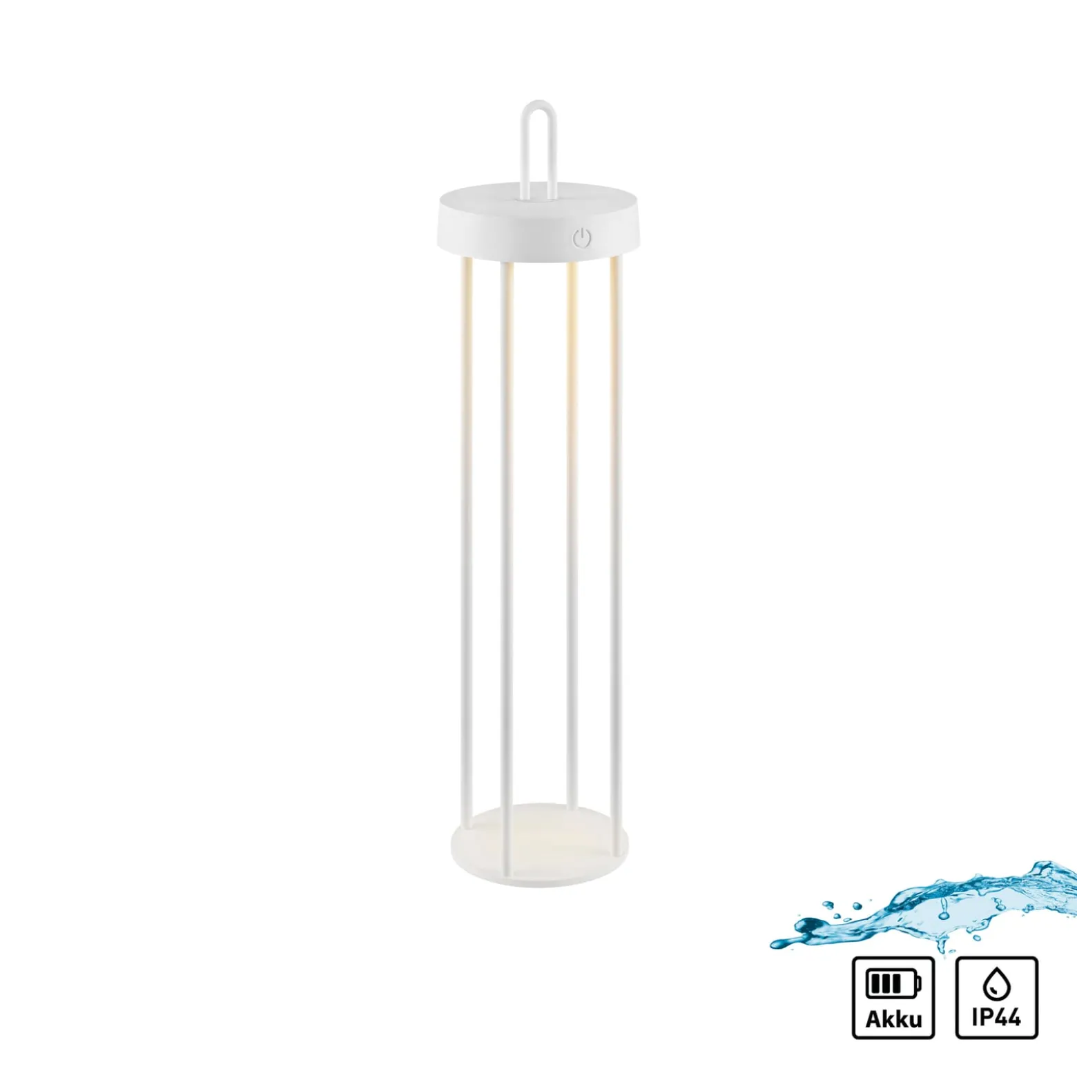 JUST LIGHT. Anselm LED-ladattava pöytävalaisin, valkoinen, 50 cm, rauta