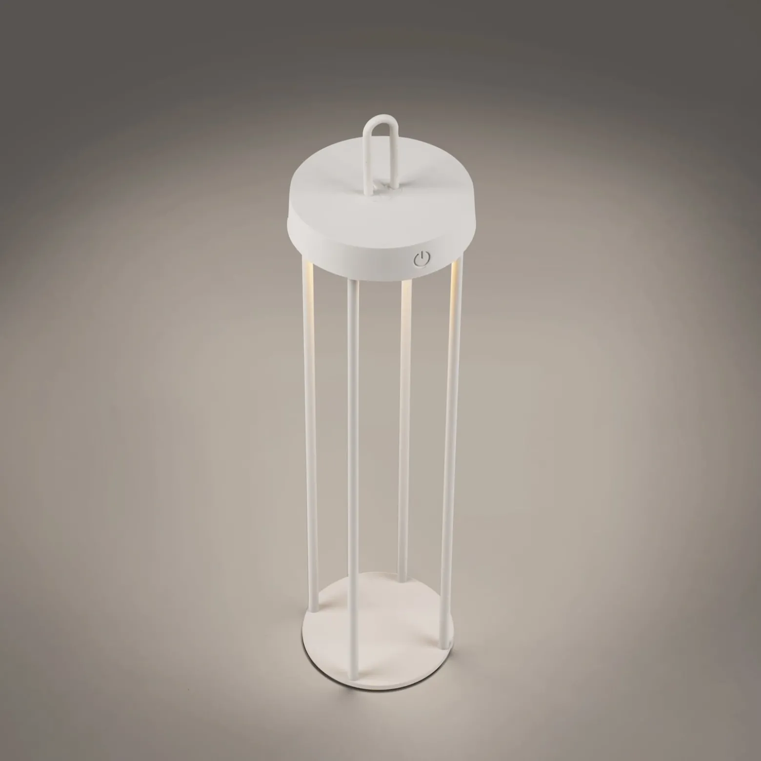 JUST LIGHT. Anselm LED-ladattava pöytävalaisin, valkoinen, 50 cm, rauta