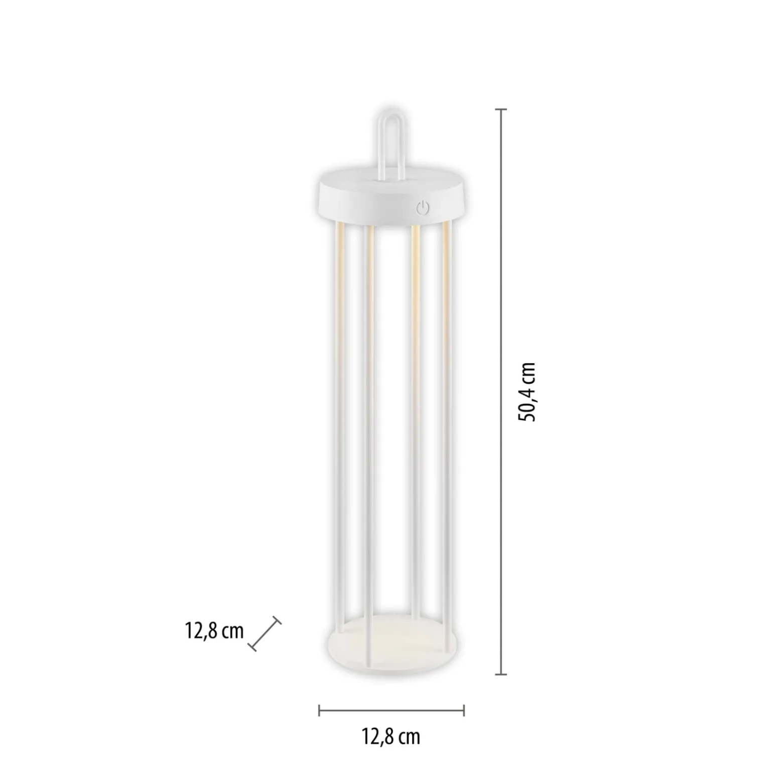 JUST LIGHT. Anselm LED-ladattava pöytävalaisin, valkoinen, 50 cm, rauta
