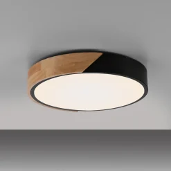 JUST LIGHT. Bila LED-kattovalaisin, musta, Ø 32 cm, puuta