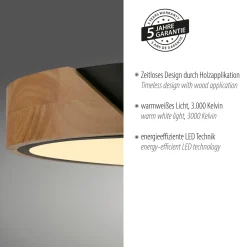 JUST LIGHT. Bila LED-kattovalaisin, musta, Ø 32 cm, puuta