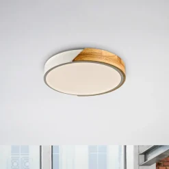 JUST LIGHT. Bila LED-kattovalaisin, valkoinen, Ø 32 cm, puu